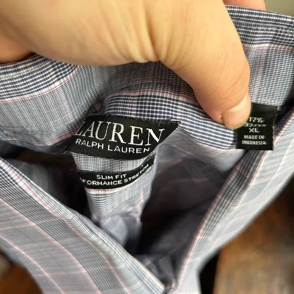 RALPH LAUREN BLUE PLAID SLIM FIT BUTTON DOWN SHIRT - Picture 3 of 4